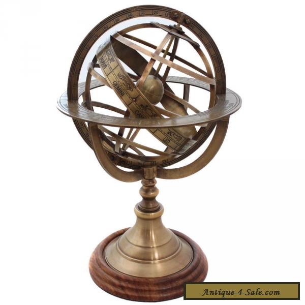 Vintage Desk Antique Brass Armillary Sphere Engraved World Globe