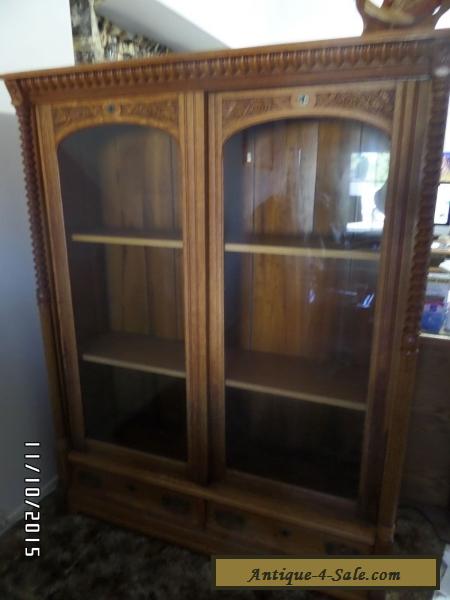 Antique Vintage Curio Cabinet China Cabinet Solid Oak Cabinet