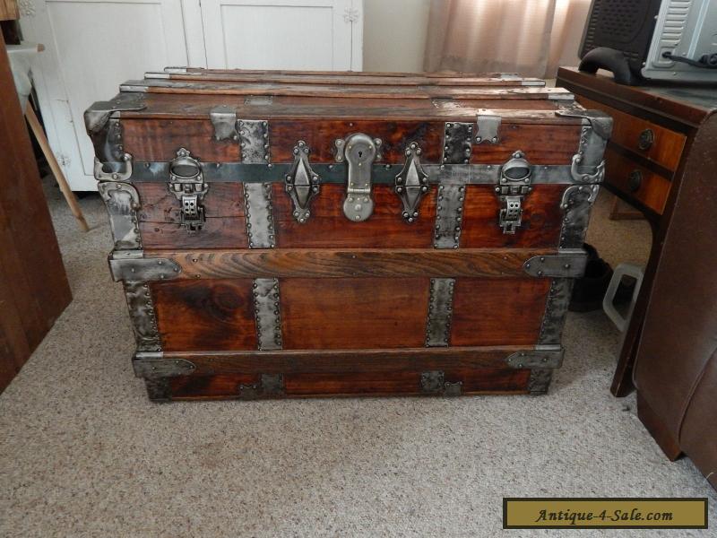 Vintage Victorian Large Flat Top Steamer Trunk, C1890 for Sale in United States