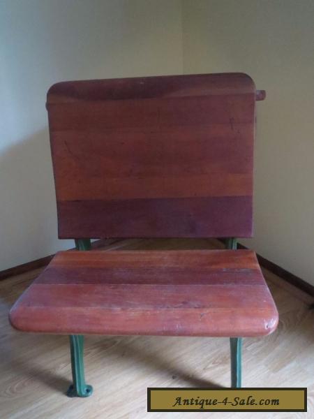 Antique Old Fashion Child School Desk Chair Iron Metal Wood