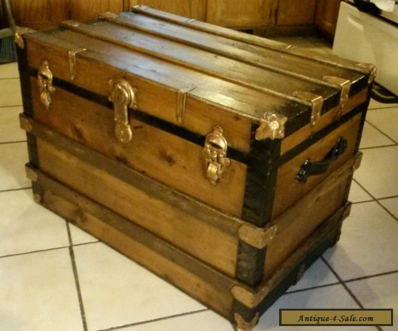 1800&#39;s Antique Victorian Large Flat Top Steamer Trunk for Sale in United States