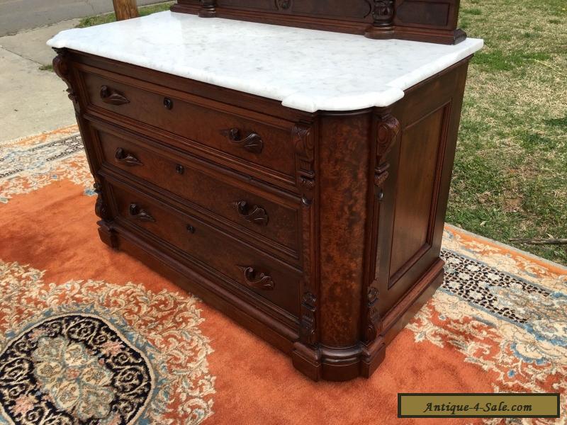 Beautiful Victorian Walnut Marble Top Dresser With Mirror For Sale