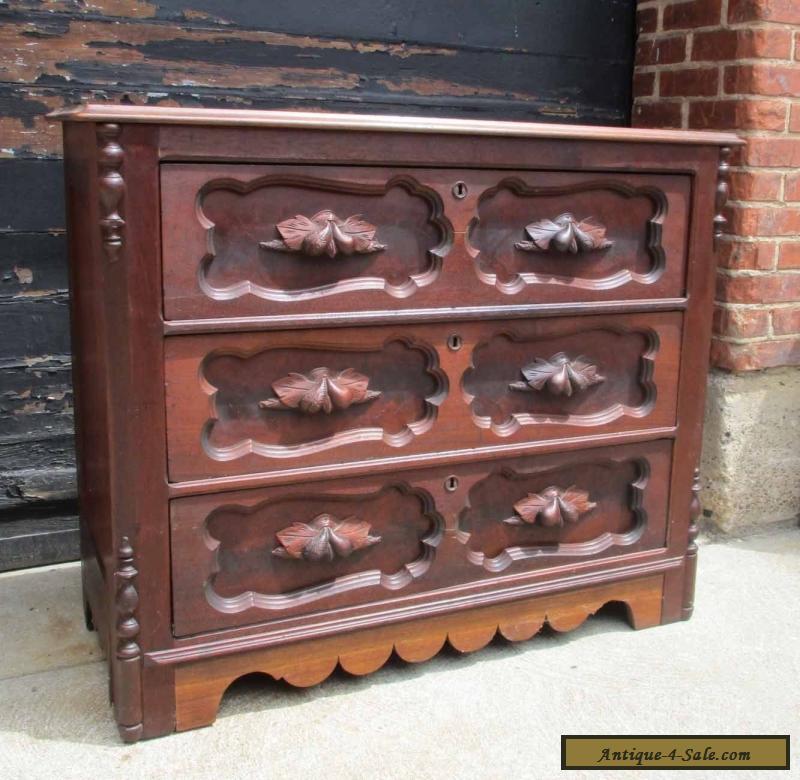 Antique Victorian Late 1800&#39;s Solid Walnut Dresser,Chest of Drawers for Sale in United States