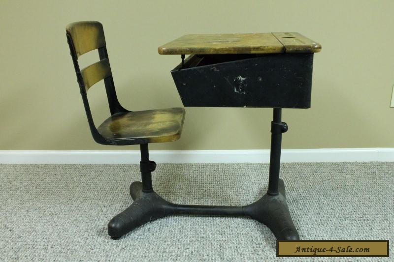 Antique Vintage Student Child S Adjustable School Desk Chair