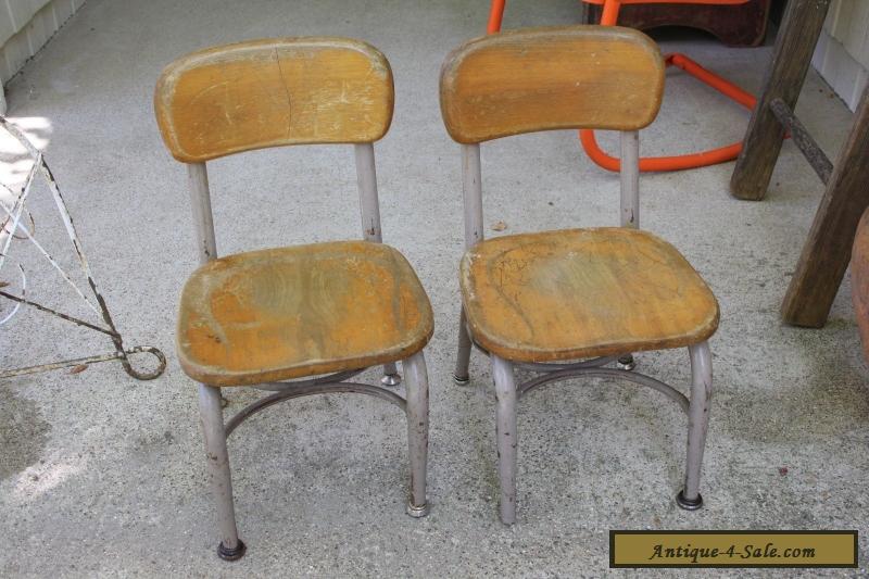 Set Of 2 Vintage Heywood Wakefield Small Wood Metal School Desk Or