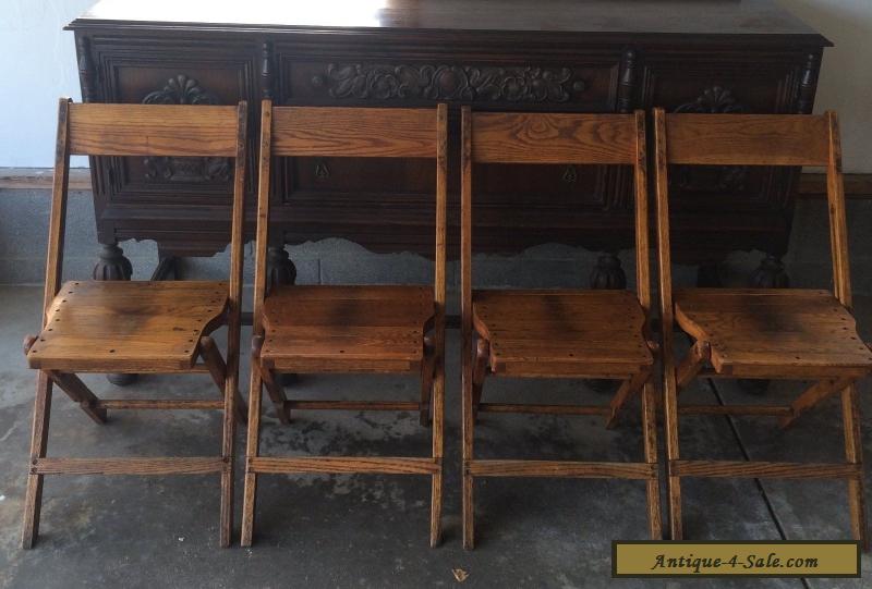 Vintage Snyder Antique Wood Oak Wooden Folding Chairs Set ...