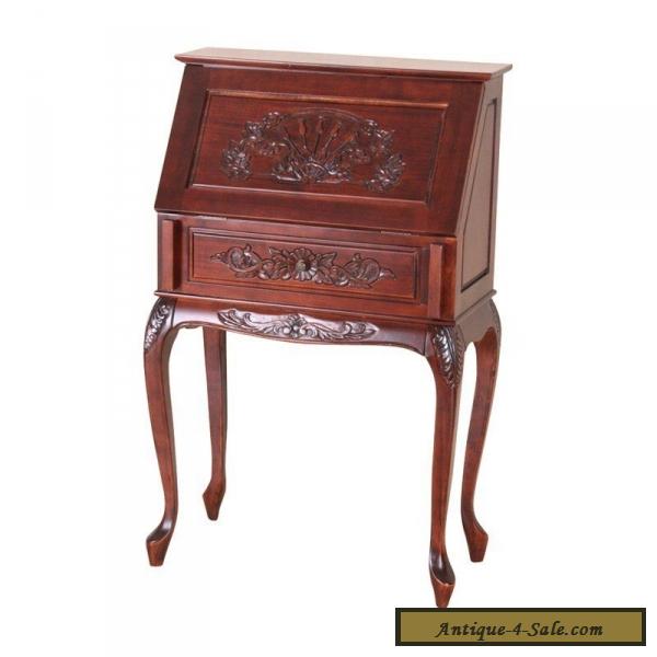 Victorian Style Fold Out Secretary Desk Solid Hand Carved Wood