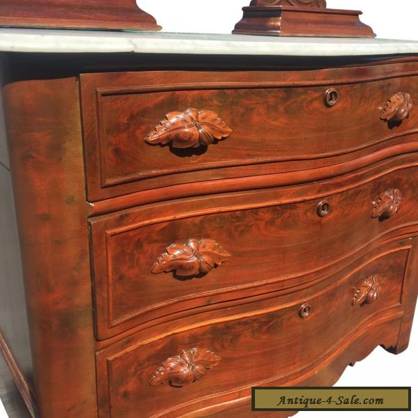 Antique Eastlake Victorian Furniture Carved Walnut Marble Top