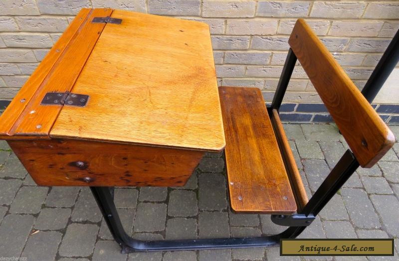 Vintage Antique Wooden Child S School Desk Integrated Chair