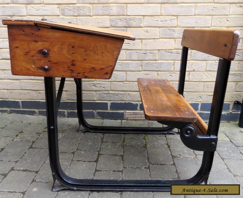 Vintage Antique Wooden Child S School Desk Integrated Chair