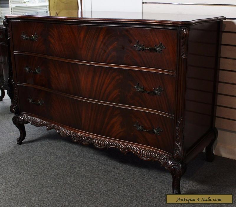 Vintage French Style Flamed Mahogany Carved Dresser For Sale In