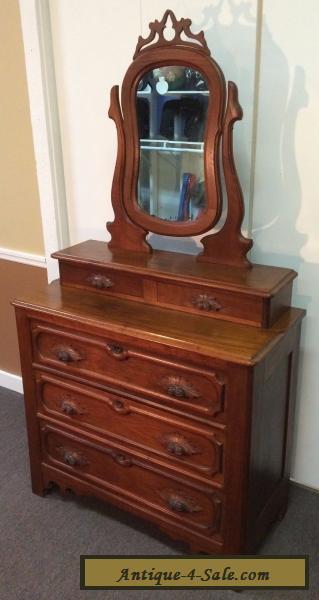 Antique Victorian Eastlake Walnut 5 Drawer Chest Dresser Carved