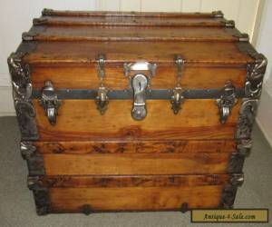 ANTIQUE STEAMER TRUNK VINTAGE VICTORIAN LARGE FLAT TOP WOODEN TRAVEL CHEST C1890 for Sale in ...