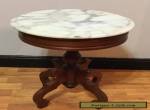 Vintage Victorian Solid Genuine Mahogany Round Marble Top Table Ornate for Sale
