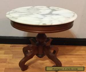 Item Vintage Victorian Solid Genuine Mahogany Round Marble Top Table Ornate for Sale
