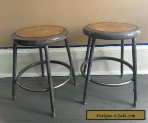 Item Pair of Vintage Industrial Steampunk Mid Century Modern Metal Short Shop Stools for Sale