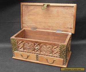 Item  Wooden flower carved box with drawers and brass detailing Indian?  for Sale