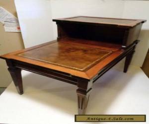 Item Antique 1940's vintage decorative wooden 2 tier step end table faux leather top for Sale