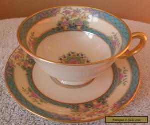 Item Vintage Lenox MONTICELLO art deco floral pattern and blue bands cup and saucer  for Sale