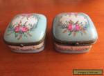 Pair of  Vintage turquoise hand painted porcelain boxes  10x10cm for Sale
