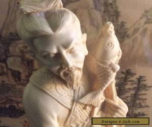 Item Antique Signed Ivory Colored Korean Fisherman Statue. for Sale