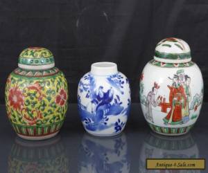 Item Three Antique Chinese 19th C Blue & White / Famille Verte Tea Caddys / Jars  for Sale