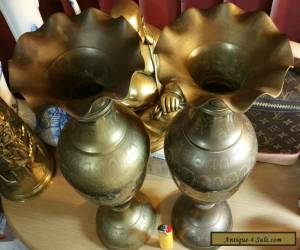 Item LARGE VINTAGE SOLID BRASS "VASE/URN SET OF 2" VERY HEAVY for Sale