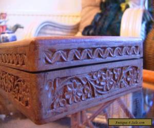 Item Hand carved wooden box with brass inlay for Sale