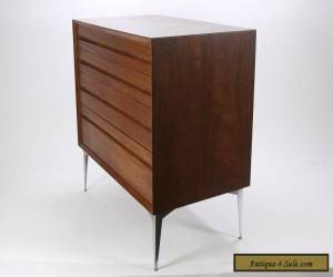 Item Mid Century Modern 4-Drawer Chest W Tapered Chrome Legs Walnut Vintage Furniture for Sale