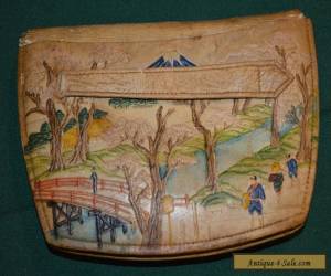 Item ANTIQUE ASIAN PAINTED AND EMBOSSED LEATHER CLUTCH WITH ELEPHANTS  for Sale