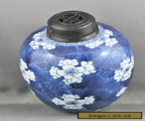 Item Very Fine Antique Chinese Hand Painted Porcelain Jar Carved Wooden Lid  c1890s for Sale