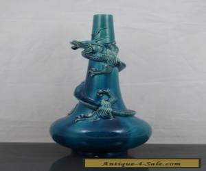 Item Large 14.2" Chinese / Japanese 19th C Turquoise Monochrome Dragon Vase for Sale