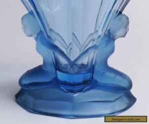 Item WALTHER & SOHNE "WINDSOR" ART DECO VASE CLEAR FROSTED BLUE LADIES HOLDING HANDS for Sale