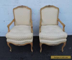 Item Pair of Large Vintage French Carved Living Room Side by Side Chairs 7575 for Sale