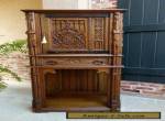 Antique French Carved Tiger Oak Gothic Cabinet Flatware Chest Revival Sideboard for Sale