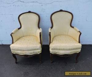 Item Pair of Large French Carved Living Room Side by Side Chairs 7477 for Sale