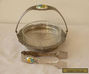 Item MINT! PRETTY VINTAGE STAINLESS STEEL AND ENAMEL SUGAR BOWL WITH TONGS! for Sale