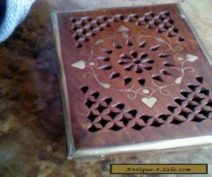 Item Vintage wooden with brass inlay trinket box for Sale