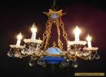 Stately Antique 6 Lite Royal Blue Empire Brass Crystal French Chandelier for Sale