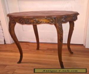 Item Vintage Carved Wood French Country Side End Table - Inlaid Top w/ Flowers for Sale