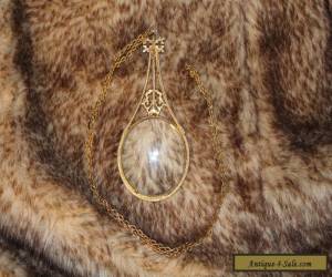 Item Vintage FLORENZA Long Rare Gold Victorian Glass Magnifying Pendant Necklace for Sale