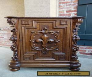 Item   Antique French Renaissance Carved Oak CABINET Fleur de lis Bookcase End Table for Sale