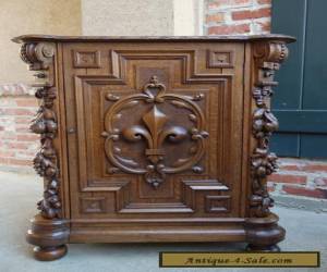 Item   Antique French Renaissance Carved Oak CABINET Fleur de lis Bookcase End Table for Sale