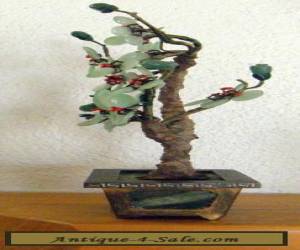 Item ANTIQUE CHINESE MINIATURE JADE-TREE WITH PEKING GLASS LEAVES & BRASS & JADE BASE for Sale