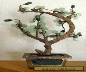 Item ANTIQUE CHINESE MINIATURE JADE-TREE WITH PEKING GLASS LEAVES & BRASS & JADE BASE for Sale