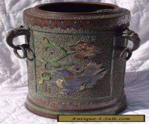 Item Japanese Meiji Period Bronze Enamel Champleve Double Dragon Brush Pot SIGNED for Sale
