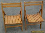 Antique Set Of 2 Wooden Folding Chairs Slat Seat & Back - Art Deco Wood Vintage  for Sale