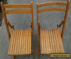 Item Antique Set Of 2 Wooden Folding Chairs Slat Seat & Back - Art Deco Wood Vintage  for Sale