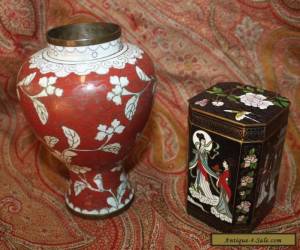 Item Antique Vintage Chinese Mei Ping Brass Enamel Vase & Cloisonne Box for Sale