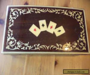 Item wooden playing cards  box inlaid lid  for Sale